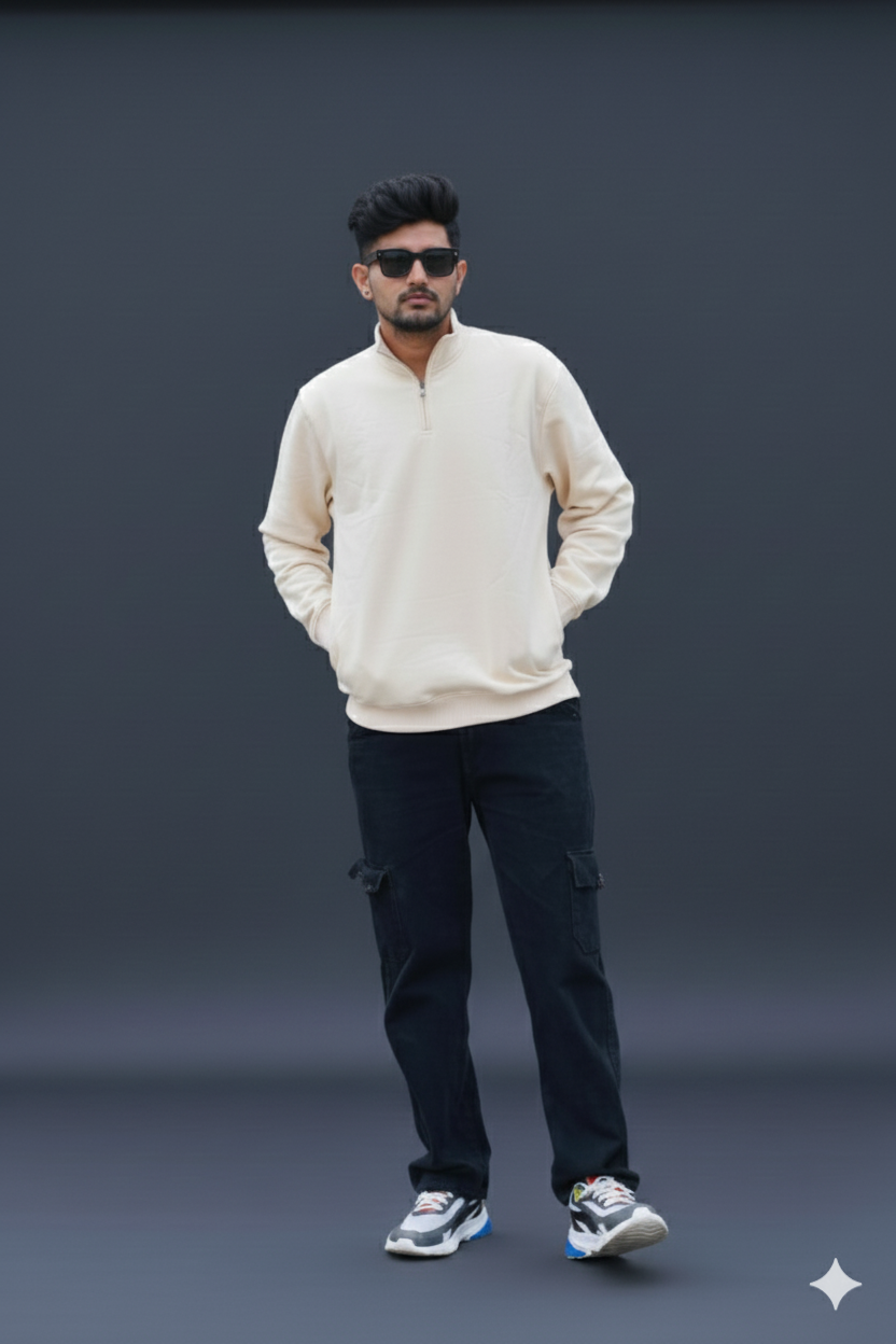 The Dosthi Signature Cream Quarter-Zip Pullover