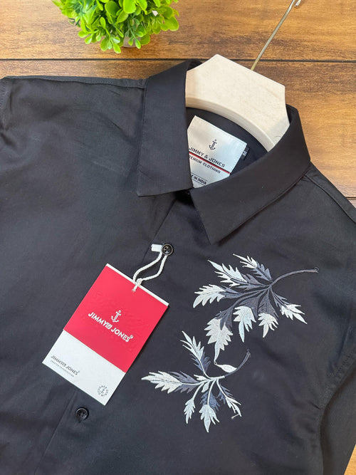 Jimmy & Jones Premium Black Shirt with Leaf Embroidery
