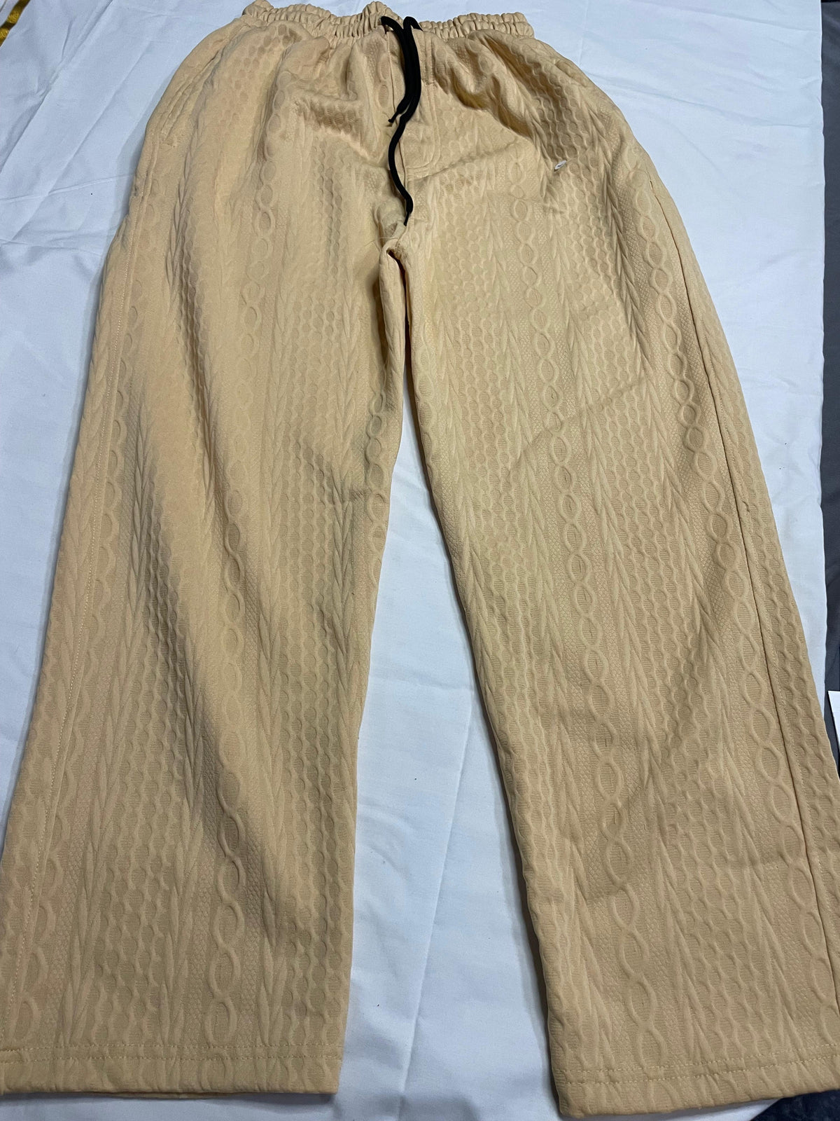 Beige Textured Baggy Track Pants