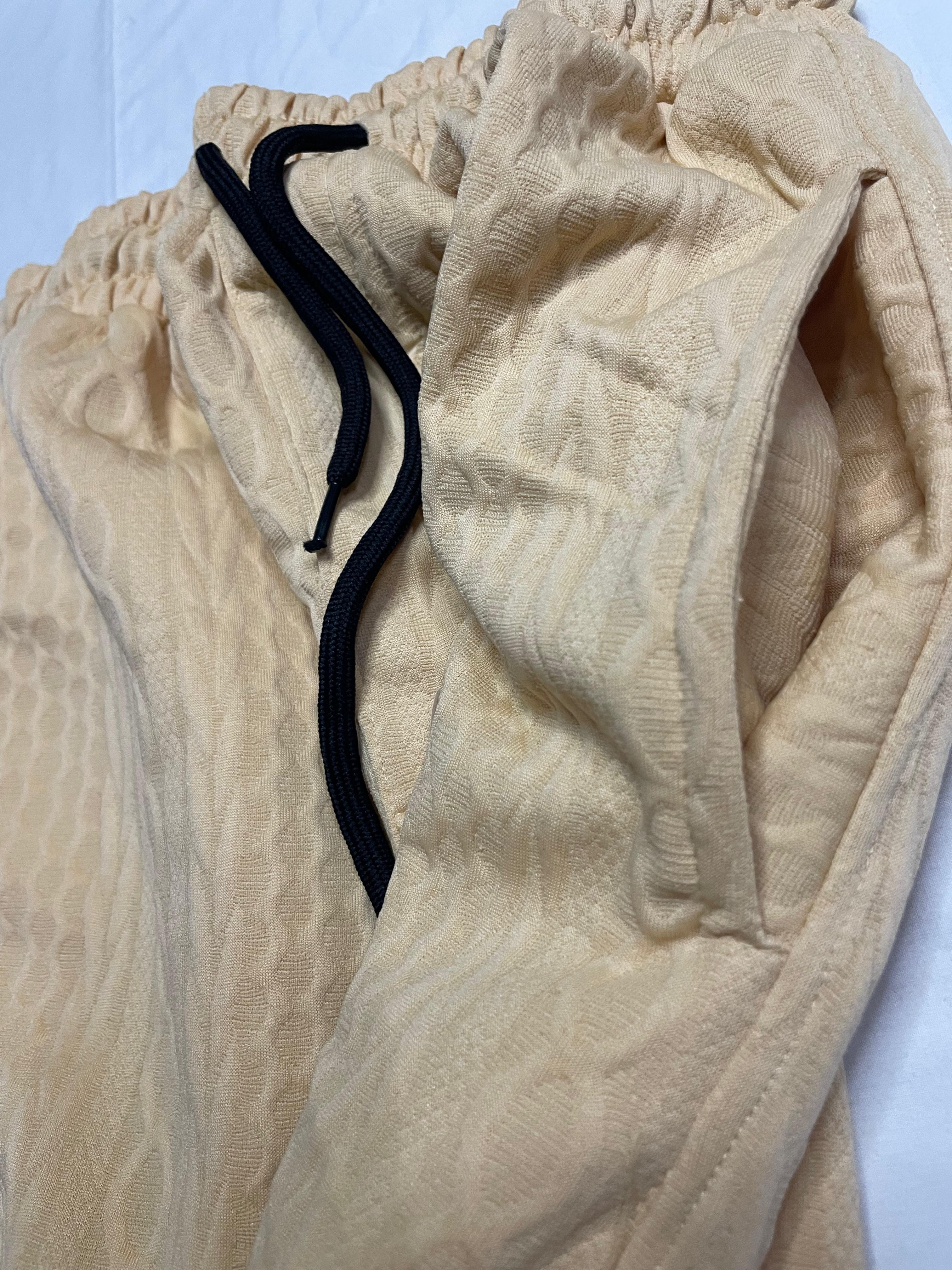 Beige Textured Baggy Track Pants
