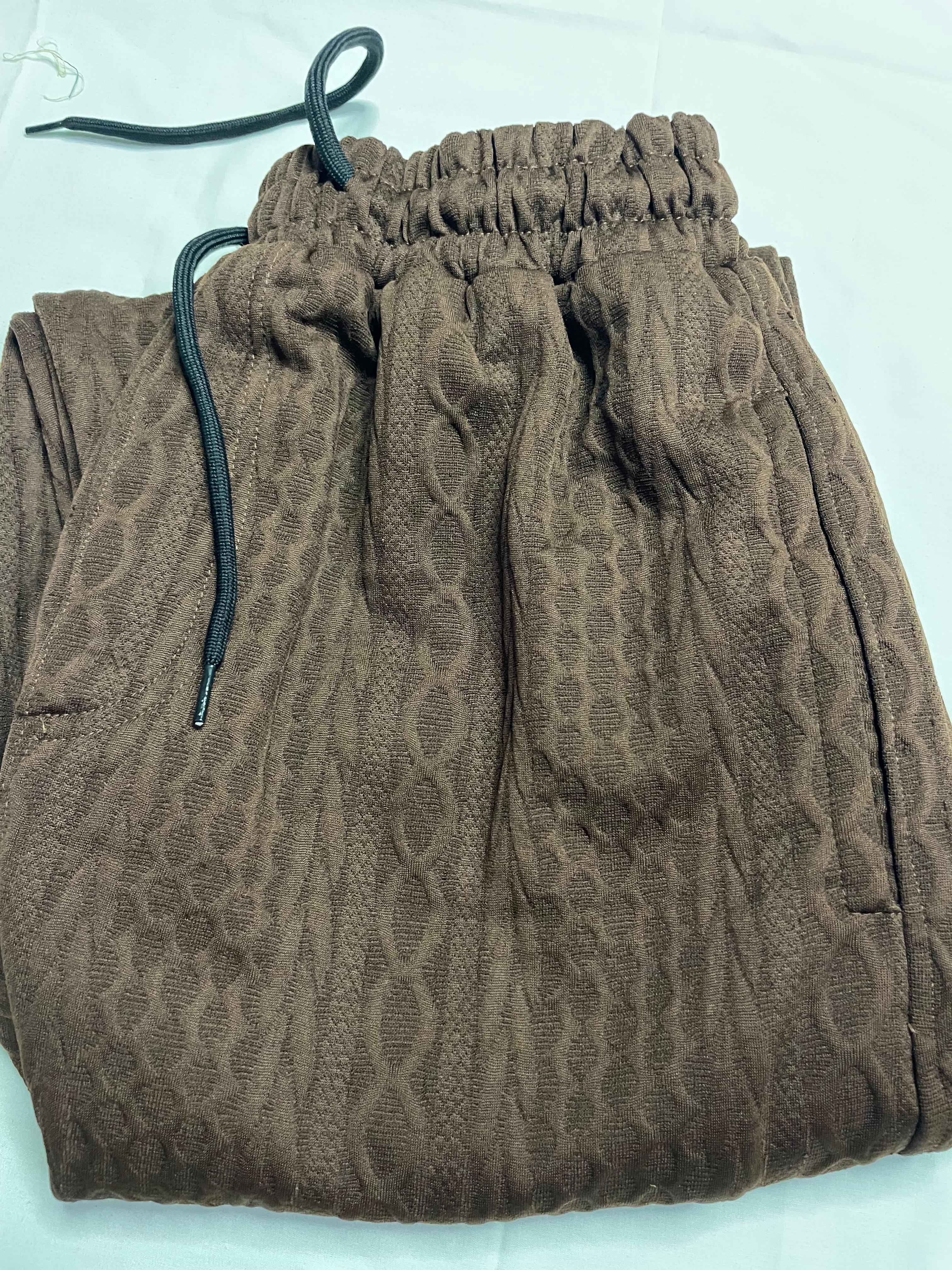 Beige Textured Baggy Track Pants