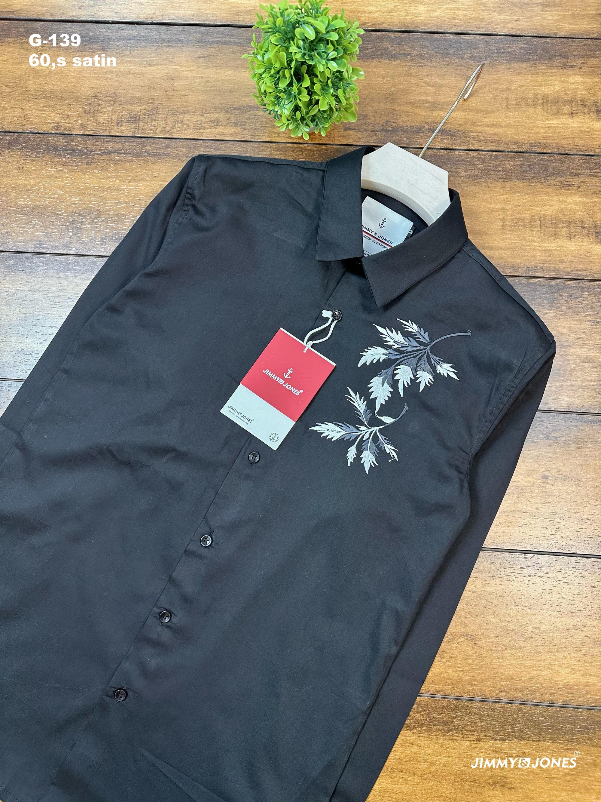 Jimmy & Jones Premium Black Shirt with Leaf Embroidery